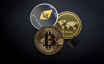 Crypto coins on dark background