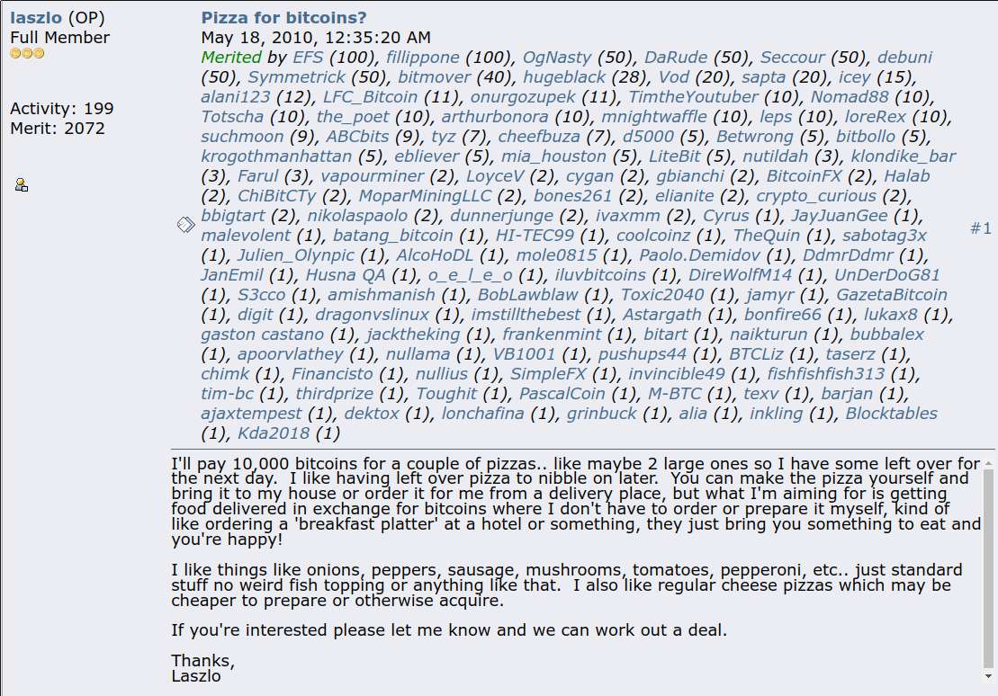 Bitcoin forum pizza purchase screenshot